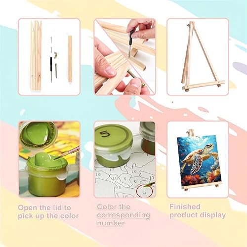4 Pack Beach Paint by Numbers for Adults with Framed Canvas - Wooden Easel - Image 6