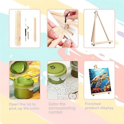 4 Pack Beach Paint by Numbers for Adults with Framed Canvas - Wooden Easel - Image 6