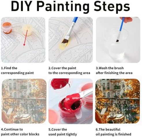 koemhxb Paint by Numbers Kit for Adults Beginners, Autumn Paris Balcony Scene, Fall City View Art Adult Paint by Numbers on Canvas, Acrylic Painting Crafts for Home Decor (16x20inch) - Image 6