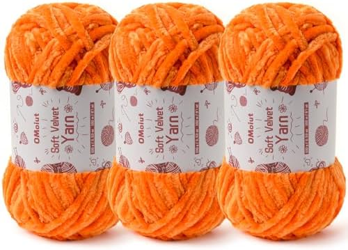 3x100g Fluffy Velvet Chenille Yarn for Crocheting and Knitting, 3x87.4yd Baby Yarn for Crocheting Soft, Crochet Chunky Yarns Amigurumi Yarns（Orange by OMoiut
