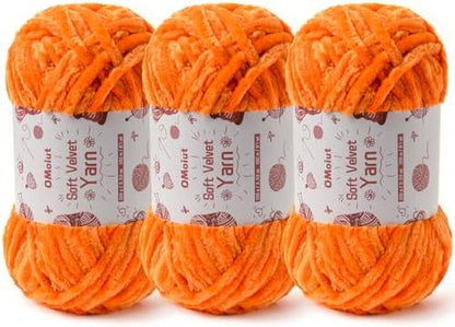 3x100g Fluffy Velvet Chenille Yarn for Crocheting and Knitting, 3x87.4yd Baby Yarn for Crocheting Soft, Crochet Chunky Yarns Amigurumi Yarns（Orange by OMoiut