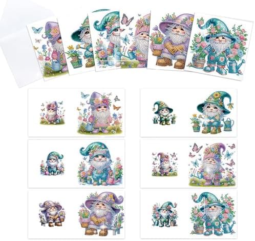 Tontut 6pcs Diamond Painting Kit Greeting Card, Happy Gnome 5D DIY Diamond Handmade Holiday Greeting Card with Envelope, Christmas Gift Congratulation by Tontut