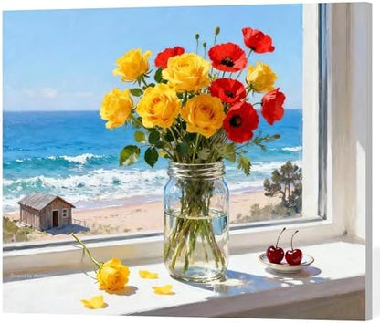 ACANDYL Flowers DIY Paint by Numbers Kit for Adults Beginner Paint by Number for Adults Flower Canvas Painting by Number DIY Acrylic Oil Painting on Canvas Arts Craft Decoration 16x20 Inch by ACANDYLPaintbyNumbersKits