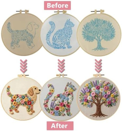3 Packs Embroidery Kit for Adults, Embroidery for Beginners (Animal-1) - Image 2
