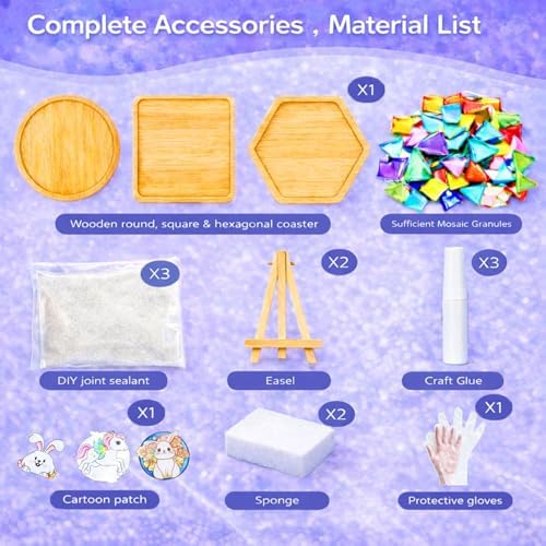 GHAHILI 3 Sets DIY Mosaic Kits for Adults Women Glass Mosaic Tiles for Crafts with Wooden Coasters Mosaic Art Kits Craft Mixed Color Handmade Making Kit Set Decorations for Home Gifts - Image 4
