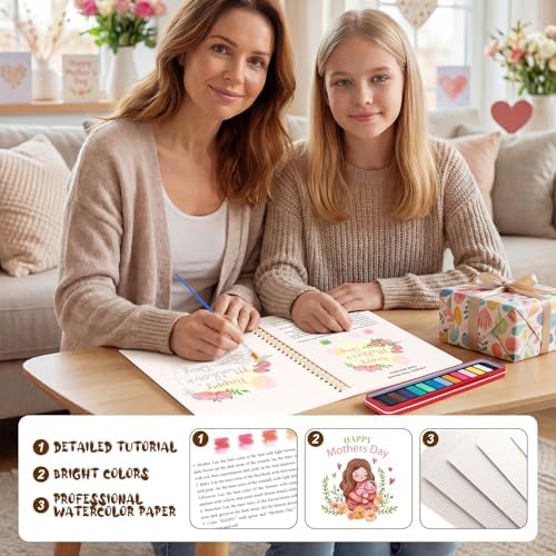 Mother's Day Watercolor Workbook for Adults, Beginner Friendly Watercolor Painting Kit Water Coloring Book, Nature-Themed Practice Art Gift Water Color Paint Book with Palette and Brush - Image 4