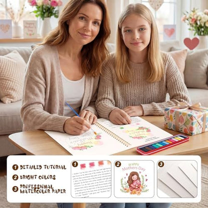 Mother's Day Watercolor Workbook for Adults, Beginner Friendly Watercolor Painting Kit Water Coloring Book, Nature-Themed Practice Art Gift Water Color Paint Book with Palette and Brush - Image 4