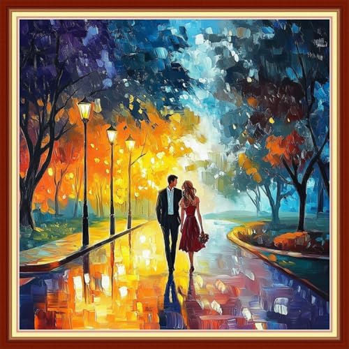 Joyhoor Cross Stitch Kits for Beginners Stamped Cross-Stitch Supplies Needlework preprint Embroidery Kits for Adults DIY Needlepoint Kits Embroidery Patterns 11CT-Romantic Couple 18x18 inchs by JoyhoorCrossStitchKits