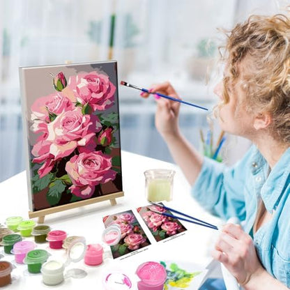 ATDMS Paint by Numbers Kit for Adults with Frame Flowers Paint by Numbers Kit with Easel DIY Adult Paint by Number Kits on Canvas Framed Floral Oil Painting Kits for Home Wall Decor 8x12 Inch - Image 4
