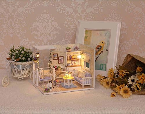 Ogrmar Wooden Miniatures Dollhouse Kit with Dust Cover& Led Light Cat Diary - Image 7