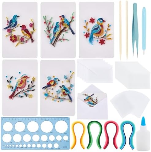 WEBEEDY 20 Sets DIY Bird Flower Quilling Greeting Card Kit Paper Quilling Kit for Adults Beginners 5 Styles Bird Love Greeting Card Making Kit with Instruction Valentine's Day Wedding Gift by WEBEEDY
