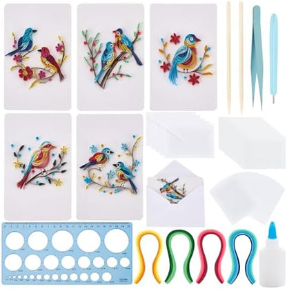 WEBEEDY 20 Sets DIY Bird Flower Quilling Greeting Card Kit Paper Quilling Kit for Adults Beginners 5 Styles Bird Love Greeting Card Making Kit with Instruction Valentine's Day Wedding Gift by WEBEEDY