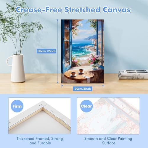 Bowetile Framed Landscape Paint by Numbers Kit for Adults, Adults' Paint-by-Number Kits on Canvas, Painting by Numbers Seaside, Acrylic Number Painting for Home Wall Decor, 8x12in - Image 2