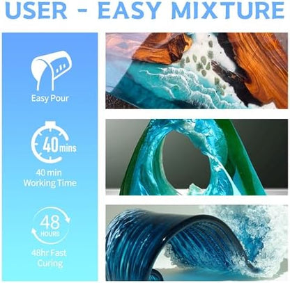 Epoxy Resin Kit, 1 Gallon/128OZ Epoxy Resin Crystal Clear Not Yellowing No Bubble Self Leveling for DIY Molds Wood Jewelry Table Tops Bar Top Casting Coating Crafts Supplies Easy Mix 1:1 Ratio - Image 2