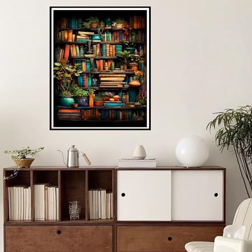 Yunruily Bookshelf Paint by Number Canvas for Adults-Bookshelf Paint by Numbers Adult,Book Oil Painting by Numbers for Adults and Home Wall Decor(with Gifts Box) 16x20inch - Image 2