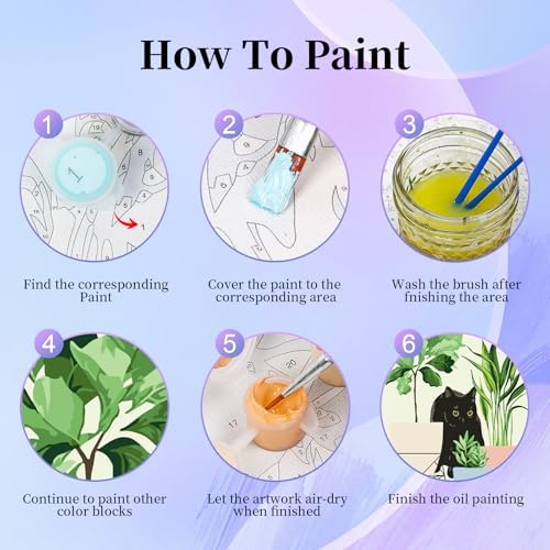 6 Pack Paint by Numbers Kit for Adults & Beginners, Black Cat & Green Plant - Image 6
