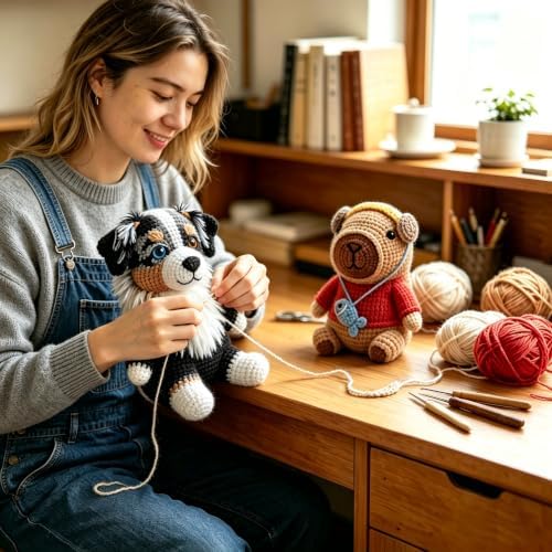 Beginner Crochet Kit for Adults & Teens, Australian Shepherd Dog Amigurumi Crochet Kit, Complete DIY Craft Supplies with Instructions, Cute Puppy Animal Starter Kit, Handmade Gift for Crochet Lovers - Image 4