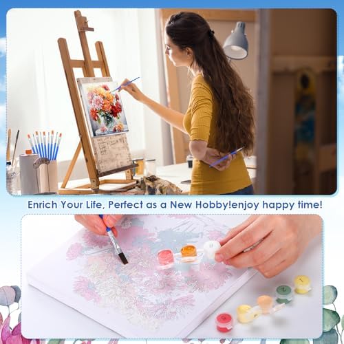 RoundFunny 8 Set Paint by Numbers Drawing Kit for Adults,Vibrant Blooms - Image 5