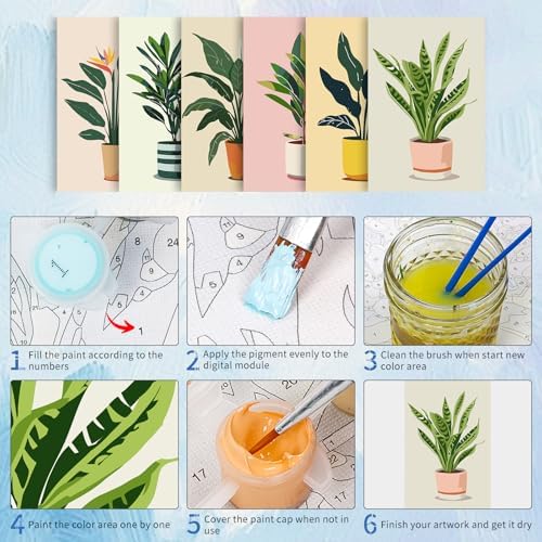 6 Pack Paint by Numbers Kit for Adults, Plants Number Painting, 8x12 Inch - Image 5