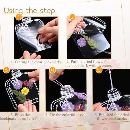 TaoBary 161 Pcs Transparent Dried Flower Bookmarks DIY Kit, Pretty - Image 3