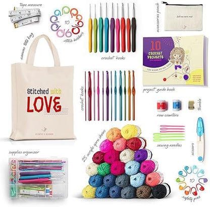 Hearth & Harbor Crochet Kit 80 Piece with 2500 Yards Assorted Yarn Kit, Ergonomic Hooks, Crocheting Instruction, Knitting & Crochet Supplies - Beginner Crochet Kits for Adults, Ideal for Amigurumi - Image 2
