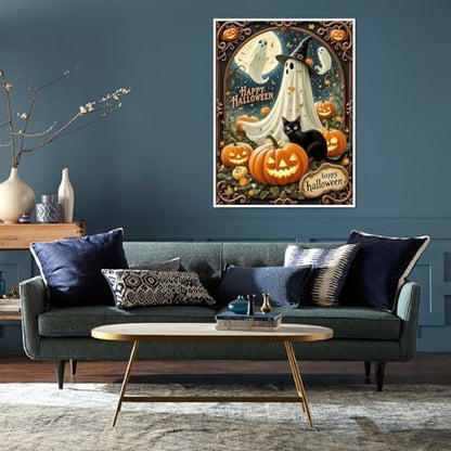 Eiazuiks Halloween Stamping Cross Stitch Kit, Pumpkin Ghost Halloween Counting Cross Stitch Kit for Adult Beginners, Full Line DIY Stitching Kit for Home Decor Cross Stitch Patterns 12x16 inches - Image 2