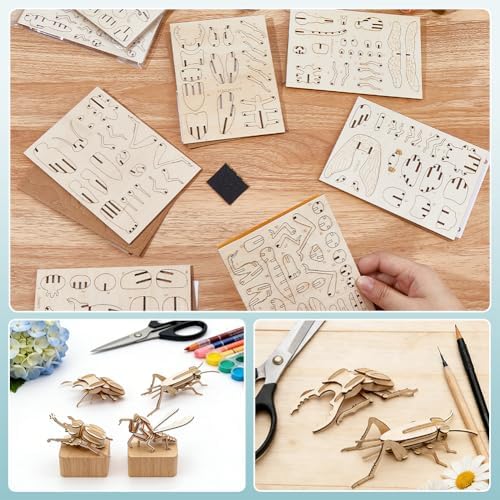 WADORN Hands Craft DIY 3D Wooden Puzzle, 8 Styles Insect Animal Models Model Puzzle Kits Natural Wood Building Kits Wooden Crafts for Adults Birthday Party Favor Gifts Home Office Desk Decor - Image 3