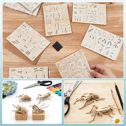 WADORN Hands Craft DIY 3D Wooden Puzzle, 8 Styles Insect Animal Models Model Puzzle Kits Natural Wood Building Kits Wooden Crafts for Adults Birthday Party Favor Gifts Home Office Desk Decor - Image 3