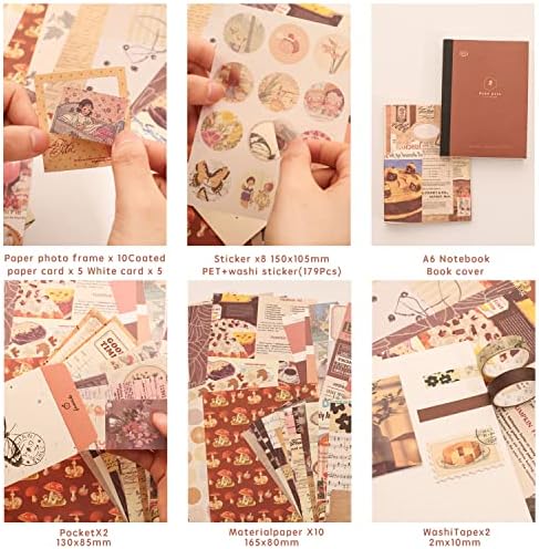 emmoolife 348 Pcs Scrapbooking Supplies Kit, Vintage Aesthetic Scrapbook Kit for Bullet Junk Journal, Stationery, A6 Grid Notebook, DIY Journaling Supplies, Birthday Craft Gift for Teen Girl Women - Image 4