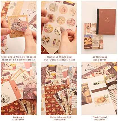 emmoolife 348 Pcs Scrapbooking Supplies Kit, Vintage Aesthetic Scrapbook Kit for Bullet Junk Journal, Stationery, A6 Grid Notebook, DIY Journaling Supplies, Birthday Craft Gift for Teen Girl Women - Image 4