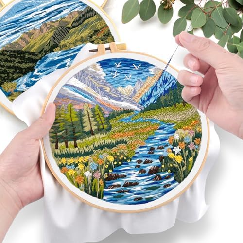 ERKOON 5 Sets Embroidery Kit for Beginners Adult Landscapes Cross Stitch - Image 5