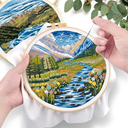 ERKOON 5 Sets Embroidery Kit for Beginners Adult Landscapes Cross Stitch - Image 5
