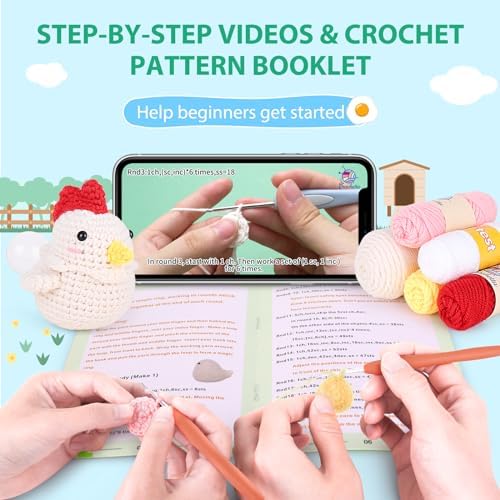 Crochetta Crochet Kit for Beginners, Squeeze Bubble Amigurumi Crocheting Kits w Step-by-Step Video Tutorials, Knitting Starter Supplies for Adults Kids, Anxiety Relief Bubble Chicken (40%+ Yarn) - Image 3