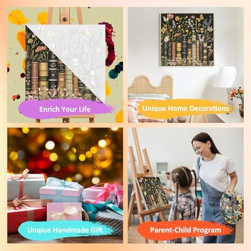 Framed Paint by Numbers Kit for Adults with Wooden Easel, Book, 16x16 inch - Image 7