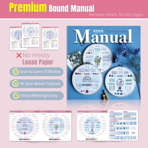 ETSPIL Beginner Embroidery Kit for Adults, No-Wash Finish, 4K Video - Image 6