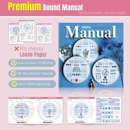 ETSPIL Beginner Embroidery Kit for Adults, No-Wash Finish, 4K Video - Image 6