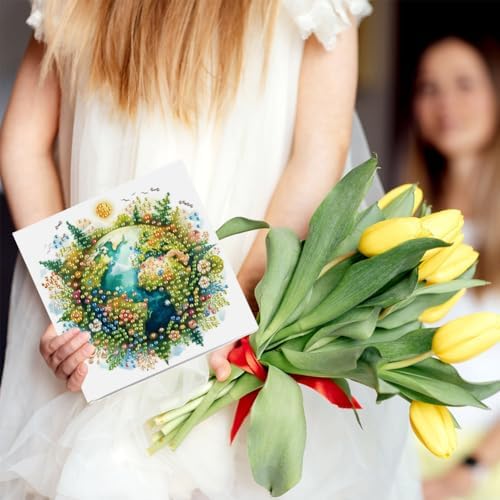 jinglinhh 6pcs Diamond Art Painting Earth Flowers Tree Greeting Cards with Envelopes, DIY Card Making Kits for Adults, Diamond Art Postcards Christmas Cards Craft Gifts - Image 4