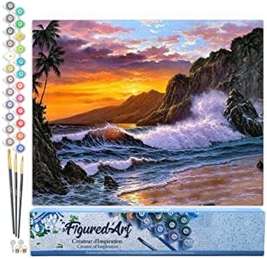 Figured'Art Paint by Numbers for Adults Cliff and Waves 16"x20" - Craft Art Painting DIY Kit Rolled Canvas Without Frame by FiguredArt