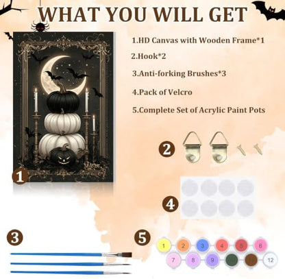 NAIMOER Halloween Night Paint by Numbers Kits for Adults Beginner with Wooden Framed, Pumpkins Color by Numbers on Canvas Painting Kits for Adults, Easy Paint DIY Acrylic for Home Wall Decor 8X12 Inch - Image 5