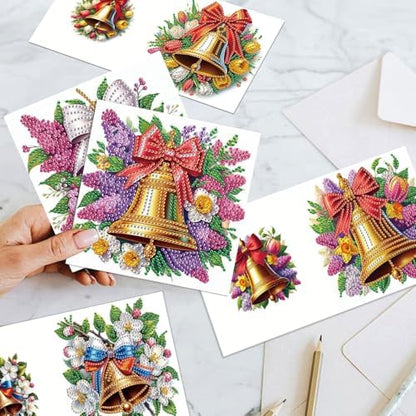 jinglinhh 6pcs Christmas Bell Lavender Tulip Flower Diamond Art Painting Greeting Cards with Envelopes, DIY Card Making Kits for Adults, Diamond Art Postcards Christmas Cards Craft Gifts - Image 3