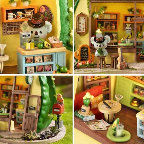 Dollhouse Miniature DIY House Kit,Mini 3D Wooden Doll House Craft Model with LED Creative Room Perfect DIY Gift for Friends, Lovers and Families (Milkshake Shop) - Image 4