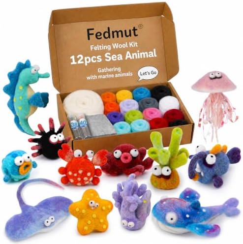 Needle Felting Kit, 12 Sea Animal, 42 Colors Wool Felting Kit for Beginners by Fedmut