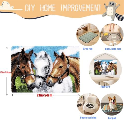 EMISTEM Three Gentle Horses Latch Hook Kits for Adults Beginners, 20“ X 15" - Image 3