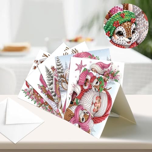 MVVMTOP 6pcs Christmas Diamond Painting Greeting Card with envelopes, DIY Santa Claus Diamond Art Greeting Card for Blessing and Wish Special Shaped Arts Crafts for Birthday Thanksgiving Day - Image 4