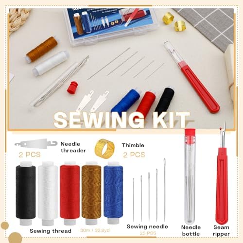 SHWAKK 37 PCS Travel Sewing Kit, Big Eye Steel Sewing Needle Threader Kit - Image 2
