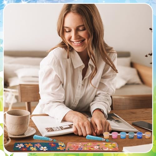 Kosiz 12 Pcs Butterfly Flowers Paint by Number Kit for Adult Wood Bookmark - Image 4