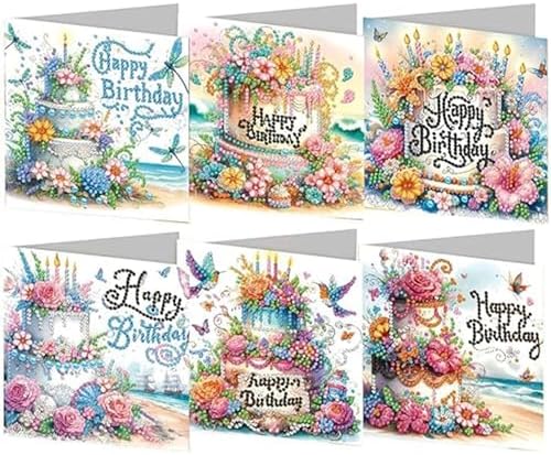 Huacan Diamond Art Painting Greeting Card Kit 6 Pcs, Diamond Art Diamond Flowers Cake Greeting Cards Special Shaped Drill Arts Craft for Christmas Birthday Thanksgiving Day Holiday 30 x 15 CM by Home