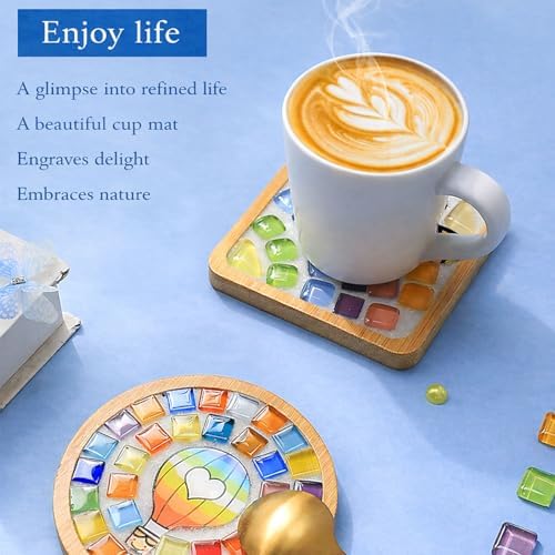 GHAHILI 3 Sets DIY Glass Mosaic Tiles for Crafts with Wooden Coasters - Graduation Birthday Gifts Mosaic Kits for Adults Women Mosaic Art Kits Craft Handmade Making Kit Set Decorations for Home Gift - Image 6