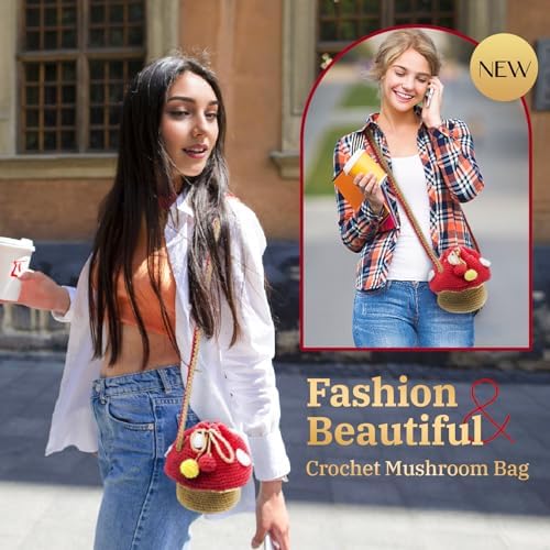 SGIBYN Crochet Kit for Beginners with Video - Mushroom Crossbody Purse Bag - Image 7