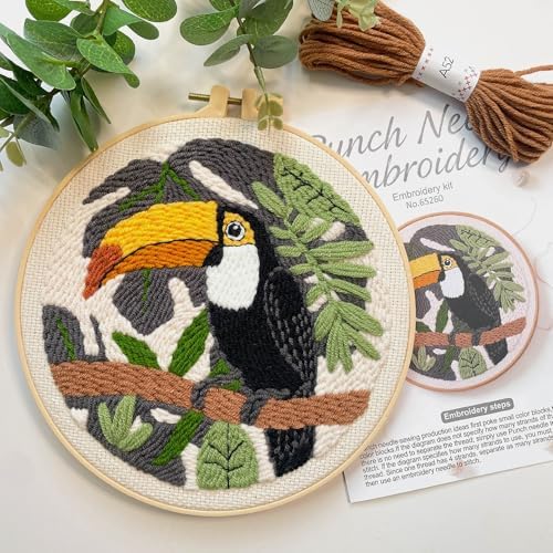 Myfelicity Punch Needle Embroidery Kit, Beginner Craft Set with Animal Pattern Design, 7.9 Inch Hoop (Toucan) - Image 6